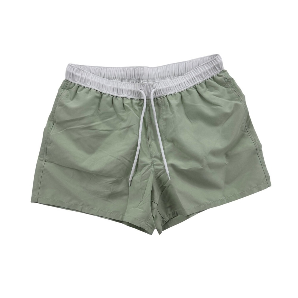 ASOS DESIGN Mens Swim Shorts Sage Green White Waistband Mesh Lining Large NWT